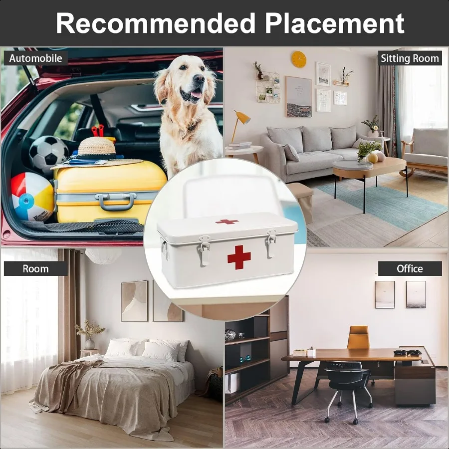 First Aid Medicine Box First Aid Kit plies Bin Metal Medicine Storage Tin First Aid Empty Box with Safety Lock for Home Emergen