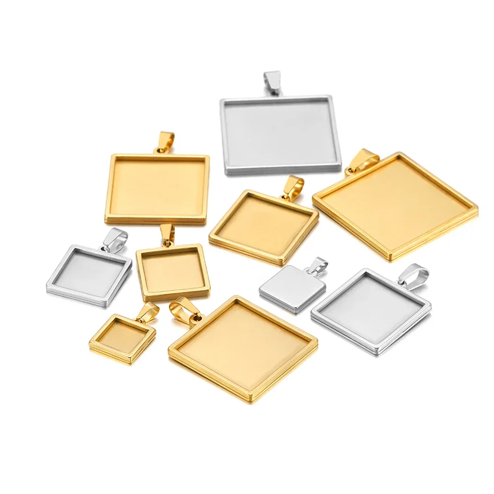 5pcs 스테인레스 스틸 10-30mm 스퀘어 펜던트 카보 숑 기본 설정 트레이 목걸이 결과에 대한 빈 매력 보석 만들기 대량