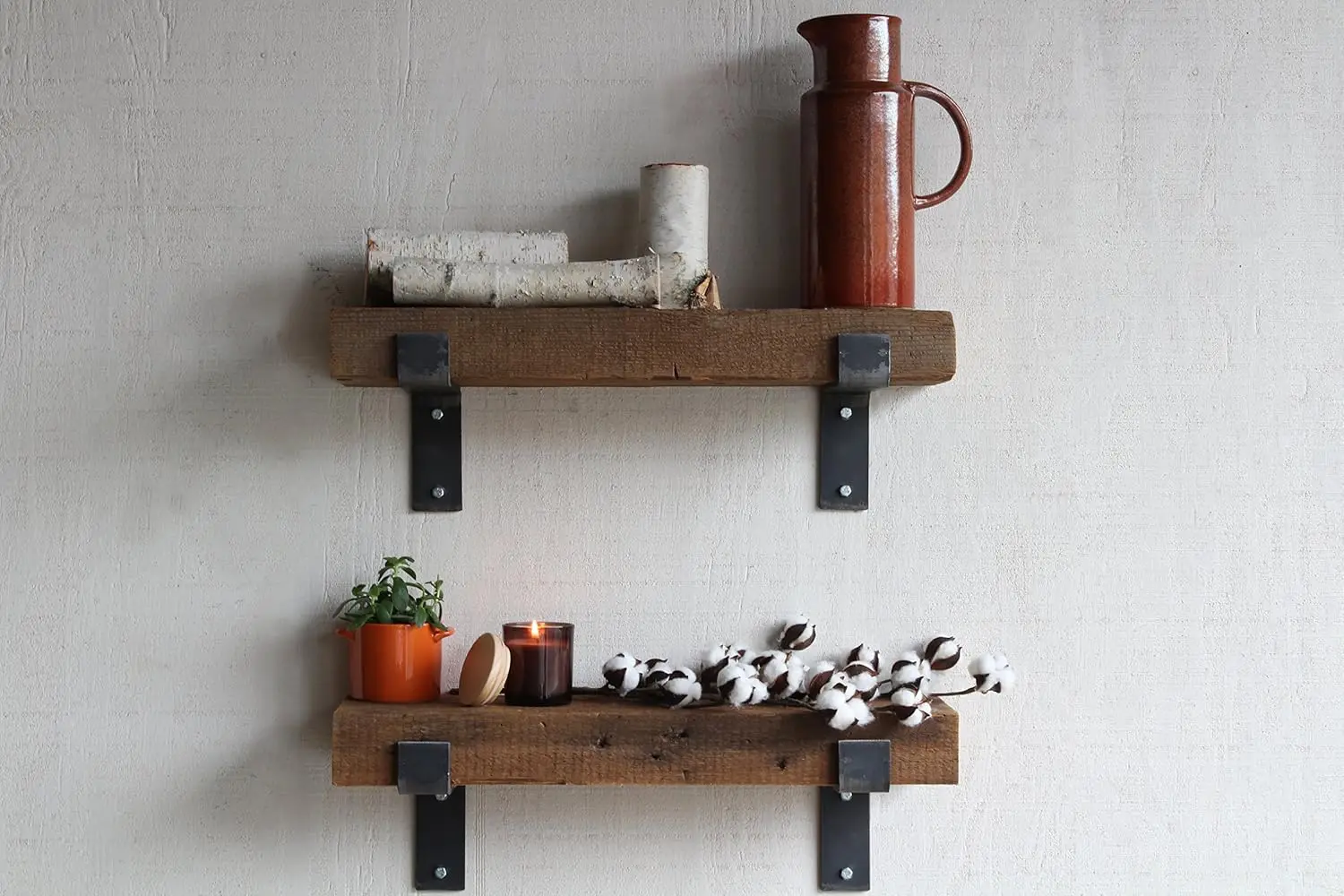 Reclaimed Barn Beam Accent Shelves | Floating or with Brackets Rustic Shelves, Set of 2 | (Bracketed Natural, 24