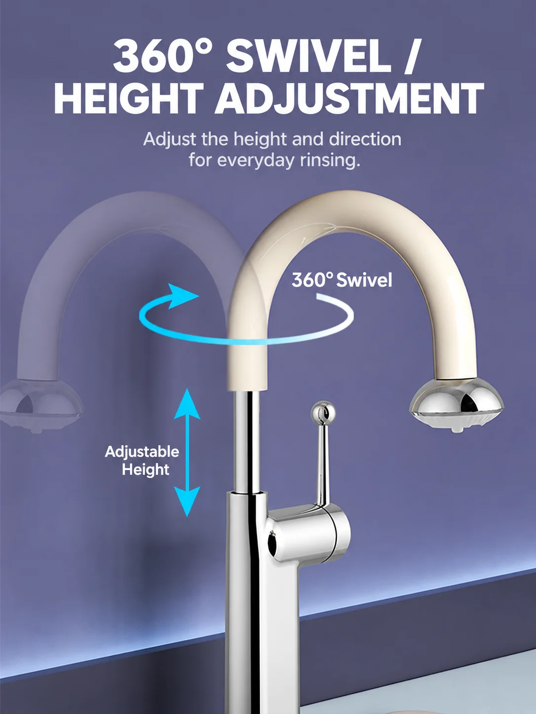 Height Adjustable Bathroom Faucet Pull Out 360° Swivel Hot Cold Basin Mixer Tap Single Handle Vanity Sink Faucet