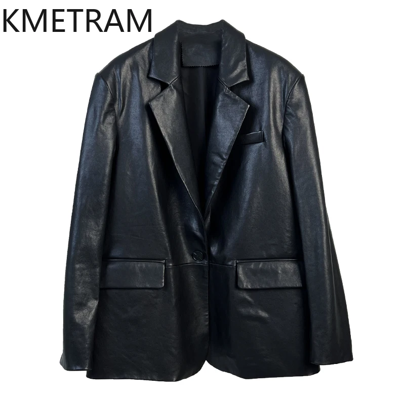 Kurtka damska ze 100% skóry owczej, luźna, o średniej długości, prawdziwa skóra, kurtki garniturowe damskie, jesień 2025, odzież damska, дубленка