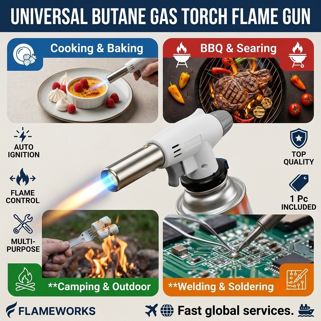 Butane Gas Torch Flame Gun Auto Ignition Cooking Burner Adjustable Blowtorch For BBQ Baking Camping Welding Soldering 1 Piece