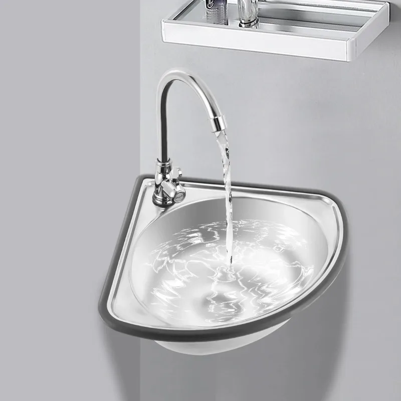Wall mounted triangular washbasin with faucet sink, suitable for small bathrooms, kitchens, laundry rooms