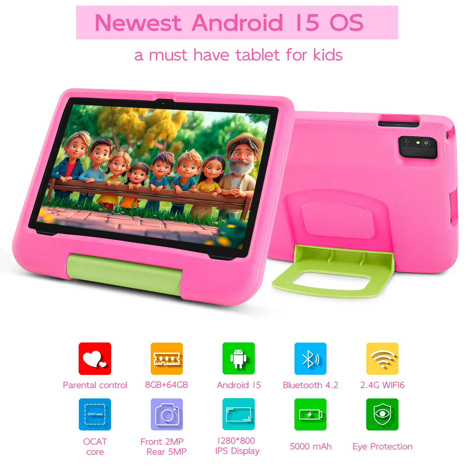 ANRY Kids Tablet Android 15 10.1 Inch CPU A523 2.0GHZ Octa-Core 4GB RAM 64GB ROM 5000Mah Dual Camera Tablets Children's Gifts