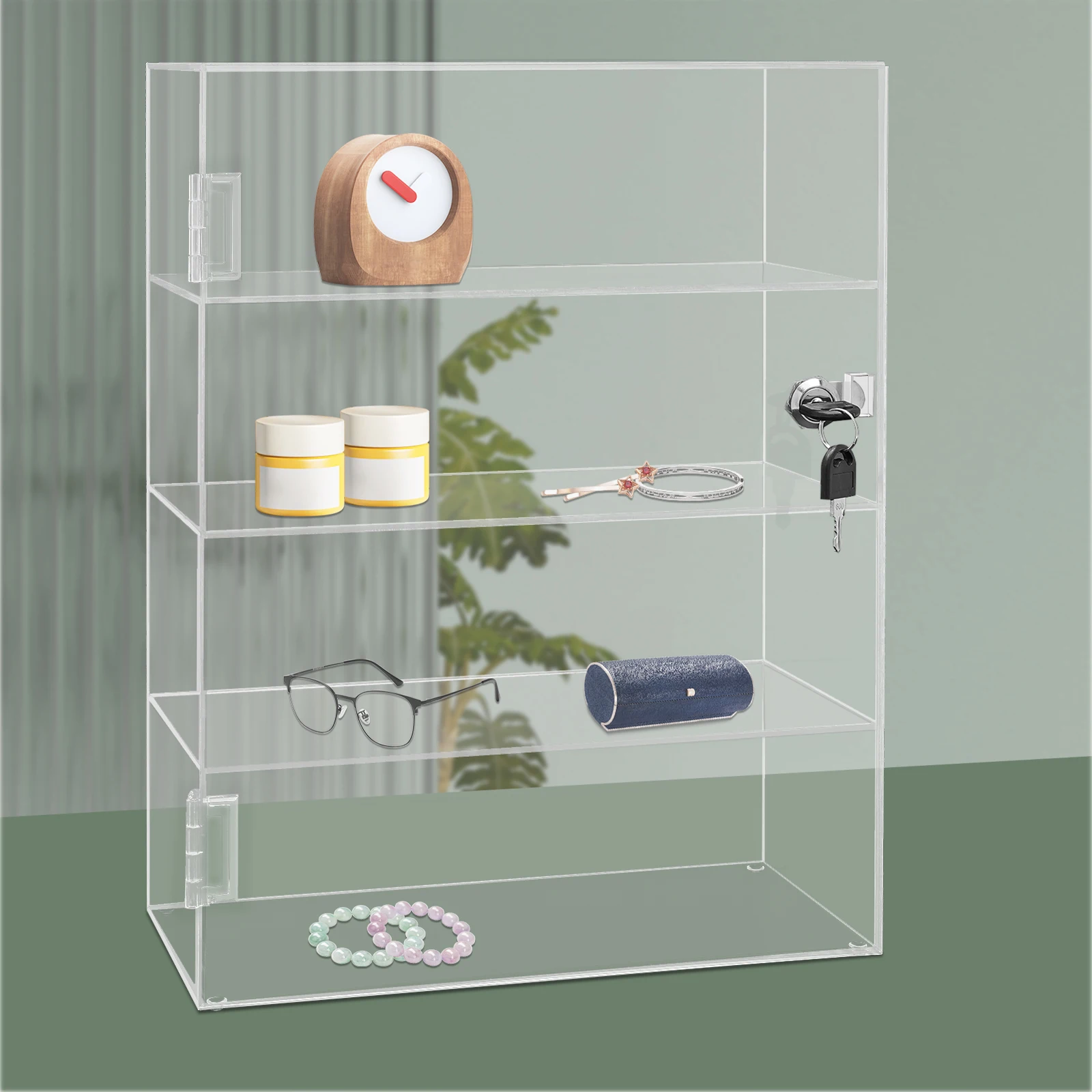 4 Layers Clear Acrylic Stand Display with Lock Square Countertop Display Case Display Collectible Doll Rack