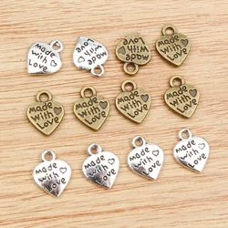 30pcs 12x10mm Antique Silver Plated Bronze and Gold Colors Plated Heart Handmade Charms Pendant:DIY for bracelet necklace