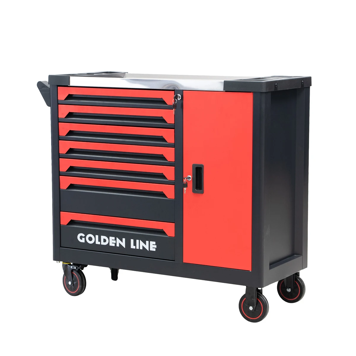 صندوق أدوات فولاذي أحمر قابل للقفل مكون من سبعة أدراج مكون من 258 قطعة مجموعة أدوات حديد شديدة التحمل مع باب لمتجر إصلاح السيارات ودعم OEM