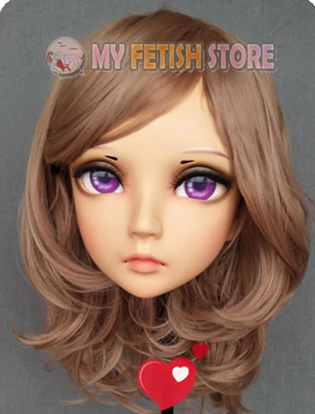 (Xi) Vrouwelijke Zoete Meisje Hars Half Hoofd Kigurumi BJD Ogen Crossdress Cosplay Japanse Anime Rol Lolita Masker Met Ogen En Pruik