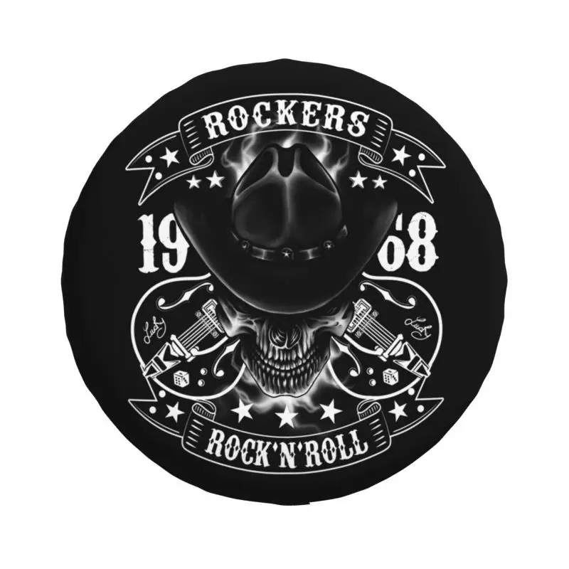 Rockabilly Skull 1968 Rockers Rock N Roll Guitars Spare Wheel Cover for Mitsubishi Pajero 4x4 SUV Custom Tire Protector