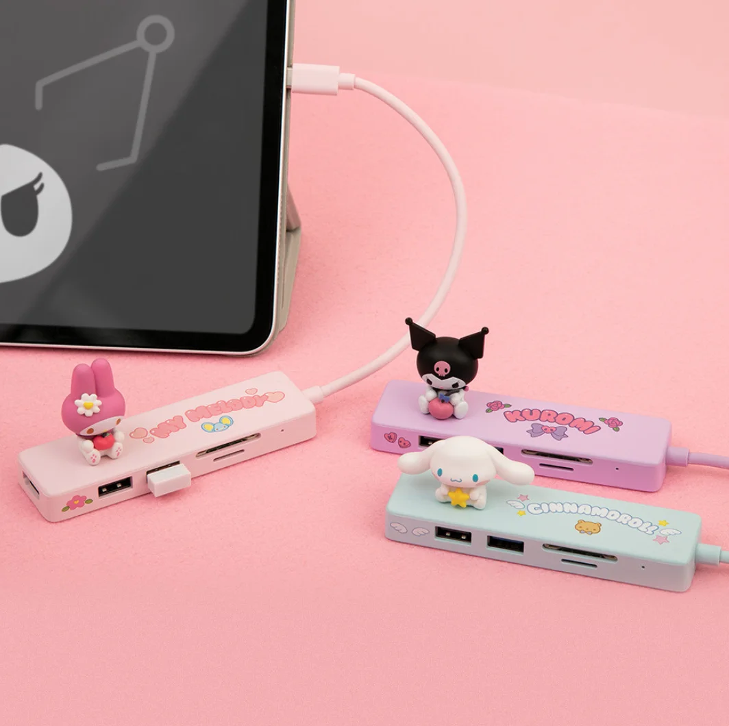 

Kawaii My Melody Kuromi Cinnamoroll Cartoon Usb Extender Sanrio Anime Girl Heart Cute Multi-Interface Converter Authentic