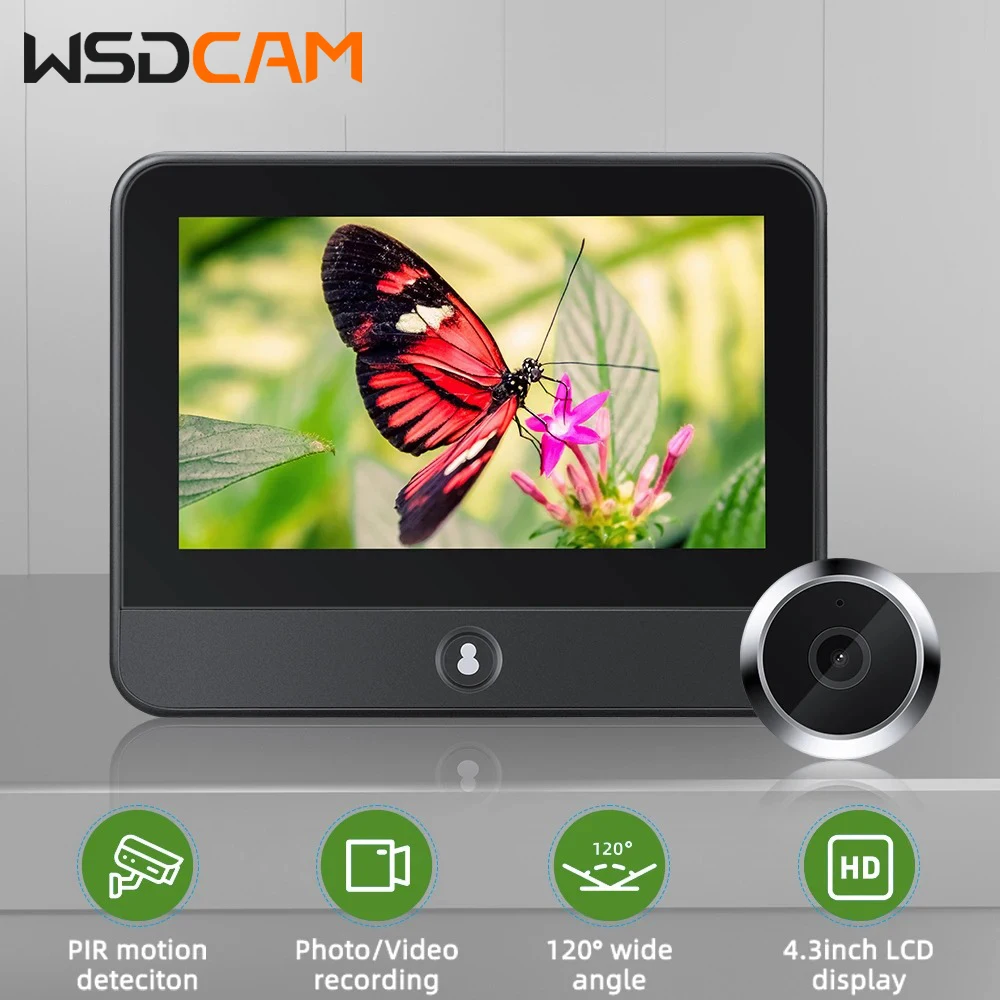 Wsdcam WiFi Campainha, 120 Graus Grande Ângulo Peephole, 1080P Digital Campainha Viewer, Detecção de Movimento