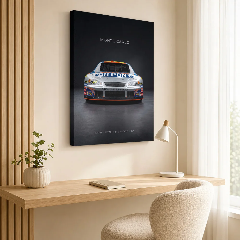 American Monte Carlo Stock Race Car Framed Canvas Poster Customized Photo Detailed Front View Composition Wall Art For Study