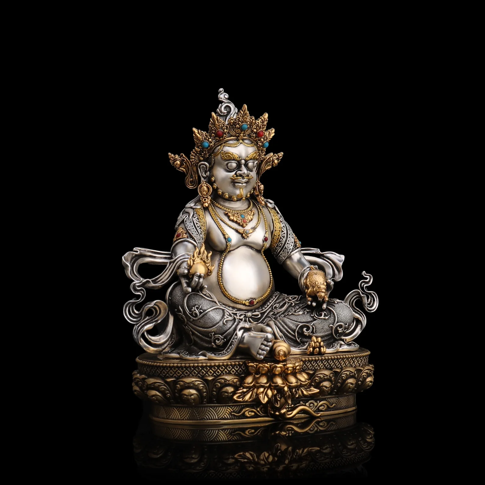 White Copper Double Color Pure Copper Yellow Wealth God Home Desktop Ornament Gilded Silver Brass Gilding Craftsmanship
