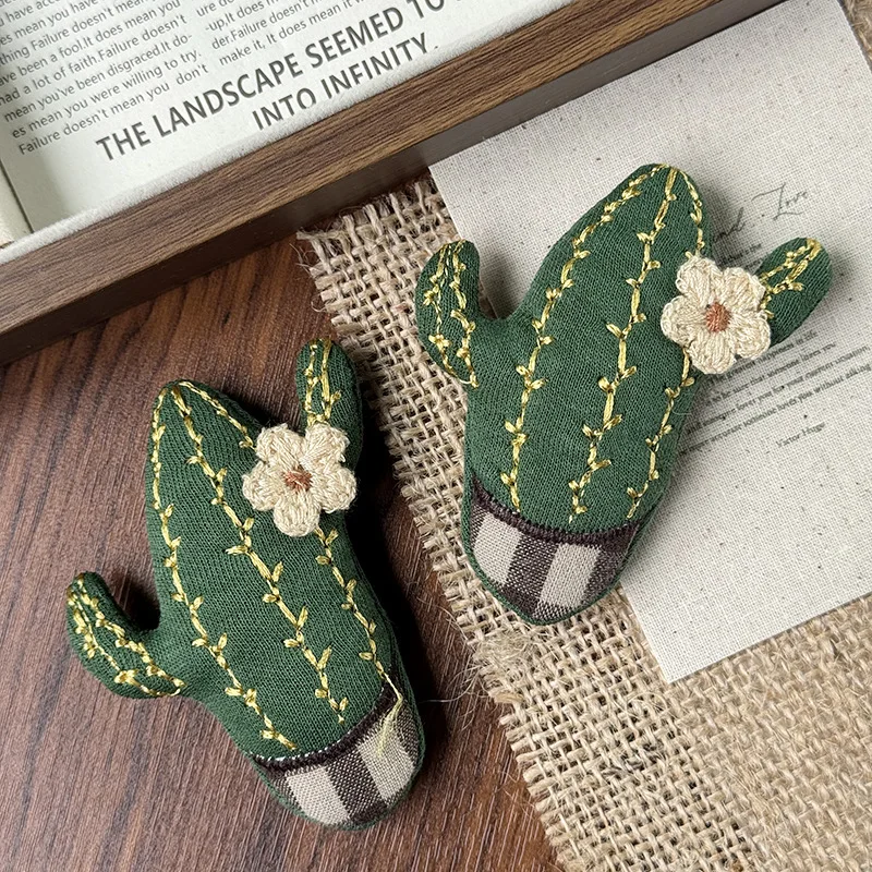 Hair Clip Cactus Stuffed Fabric Handmade Cute Green  Soft Cotton Versatile Embellishment for DIY Hairband Headband Craft