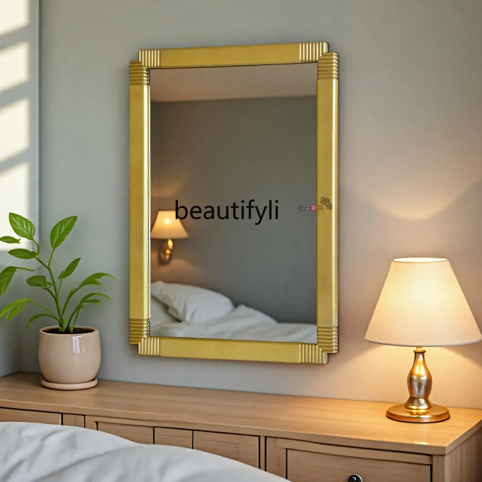 

AY7French wall-mounted makeup mirror, square wall-mounted bathroom mirror European retro, bedroom gold decorative mirror
