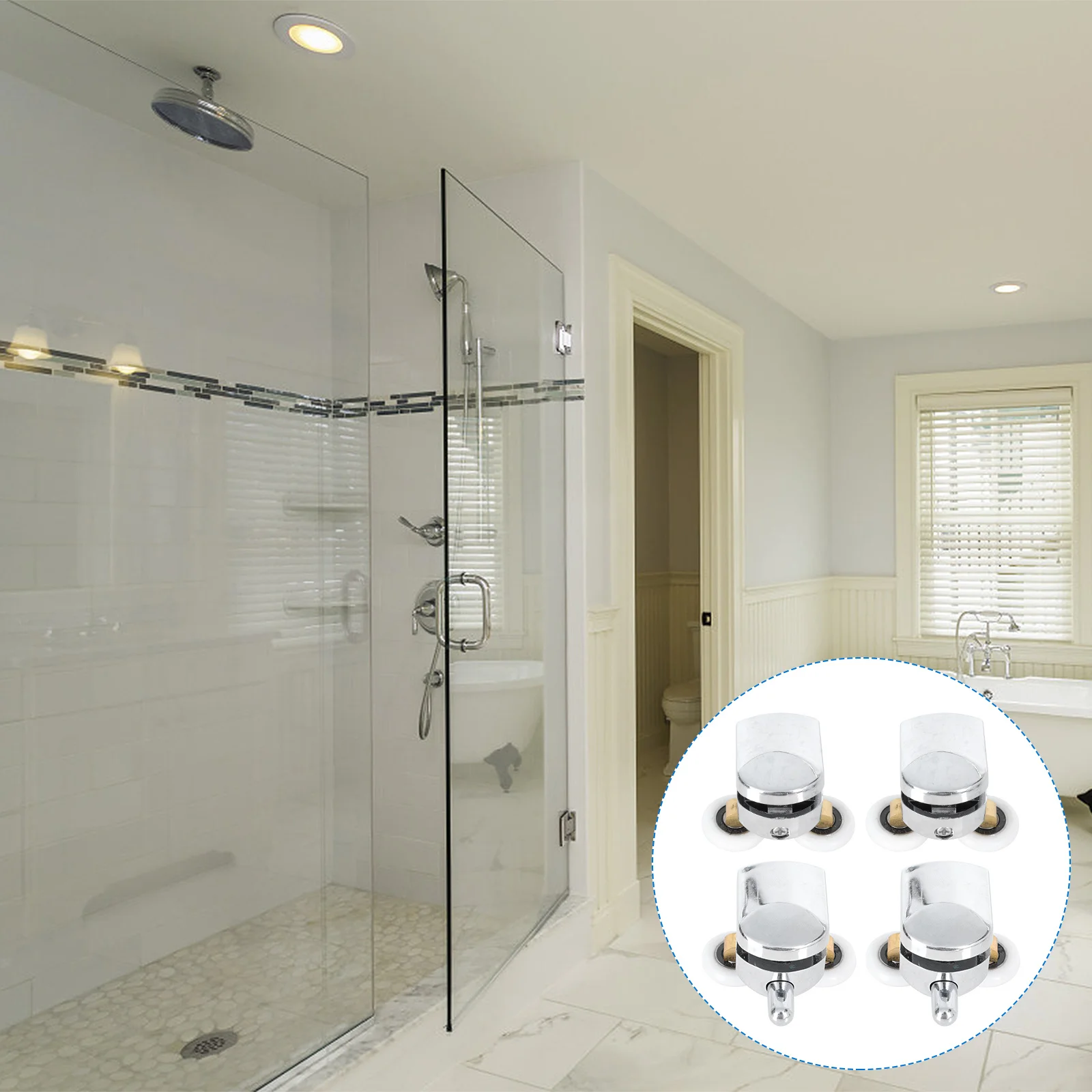 مجموعتان من بكرات الباب الزجاجية المنزلقة العجلات العلوية والسفلية من الفولاذ المقاوم للصدأ والنحاس المقاوم للصدأ ملحقات مسار الباب عملية سلسة