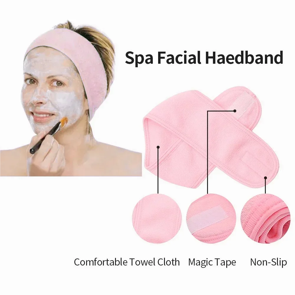 Accesorios de belleza: diademas faciales de SPA ajustables, envolturas para la cabeza desmaquillantes, lazos para el cabello de tela de toalla suave y agradable para la piel