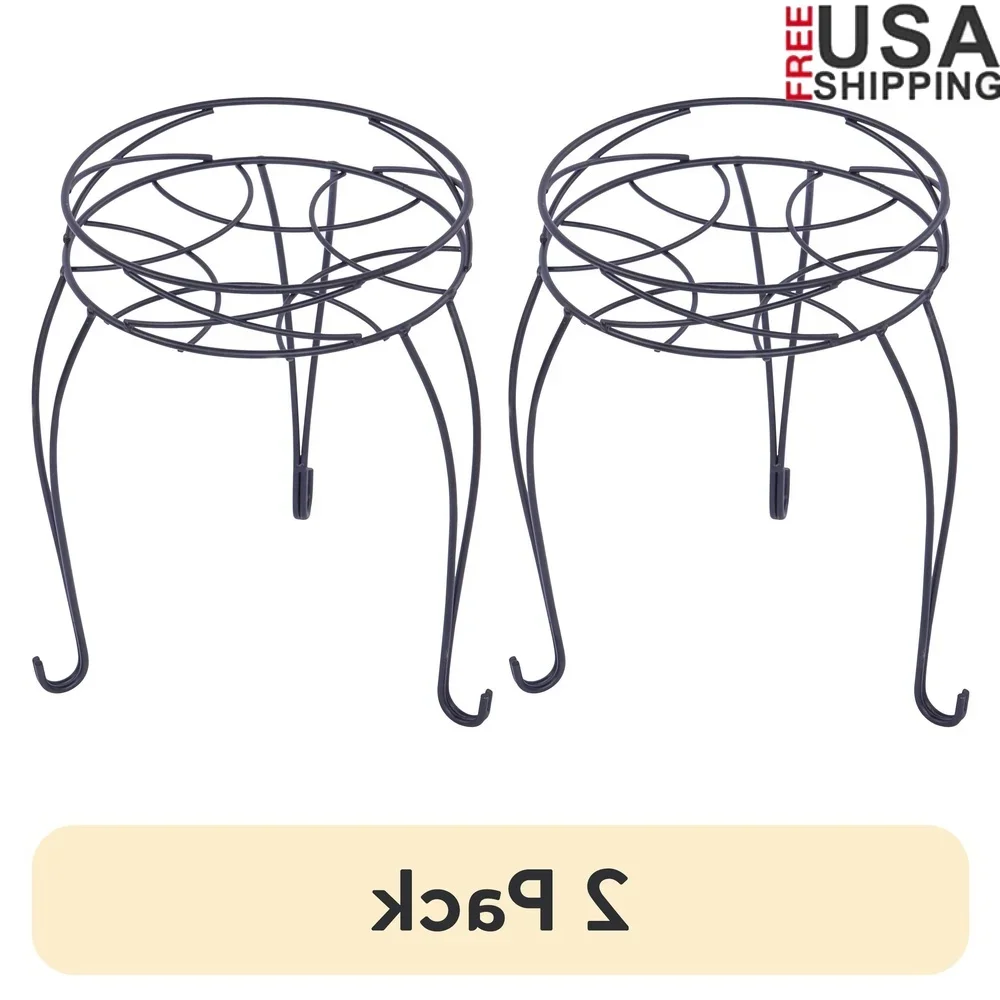 

2 Pack Round Metal Plant Stand Indoor Outdoor Display Holder Collapsible Space Saving Iron Durable Rustproof Pots up to 9 Inch