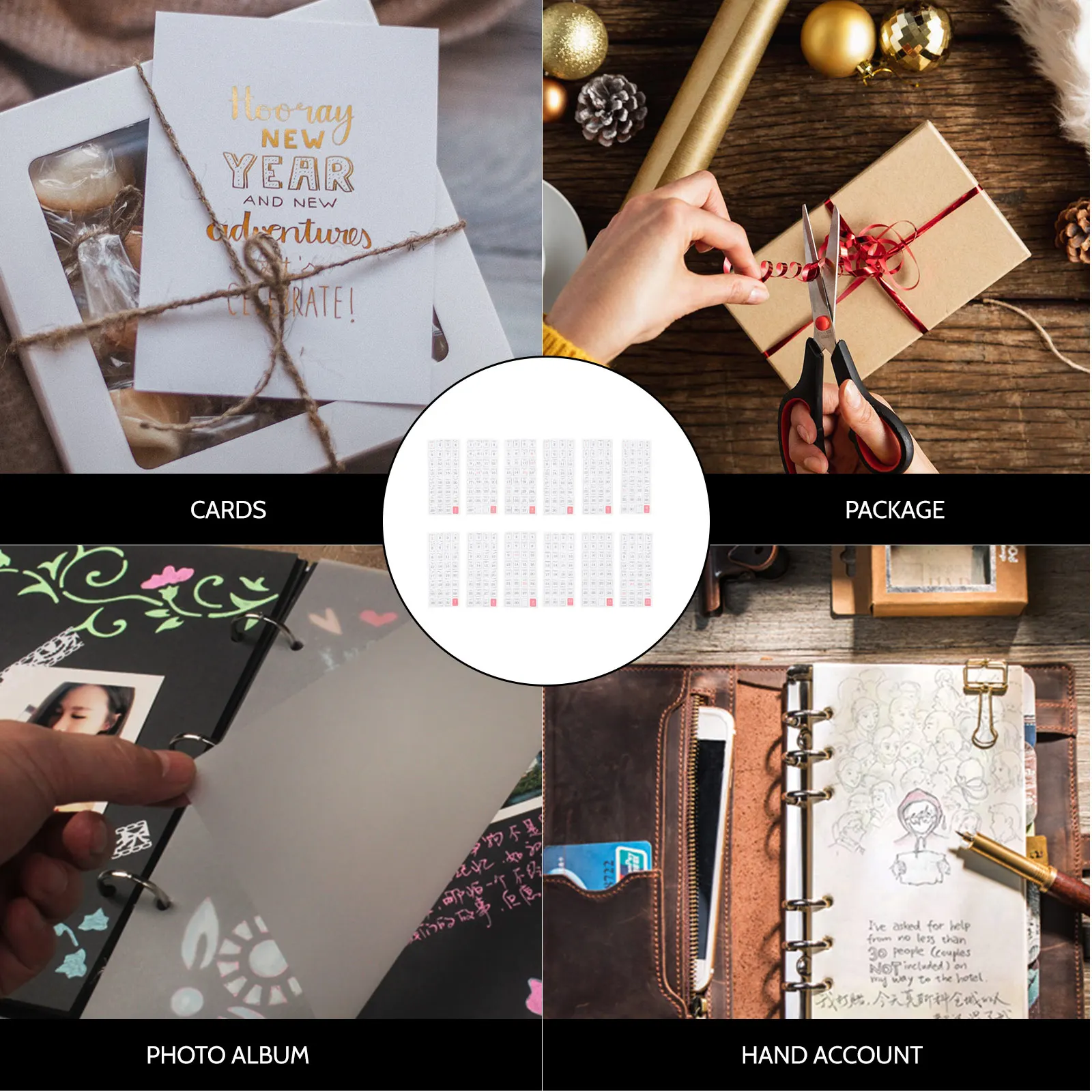 

60Pcs Calendar Stickers Handmade Paper Self Adhesive for Notebook Planner Diary Decoration Year Plan Daily Reminder Labels