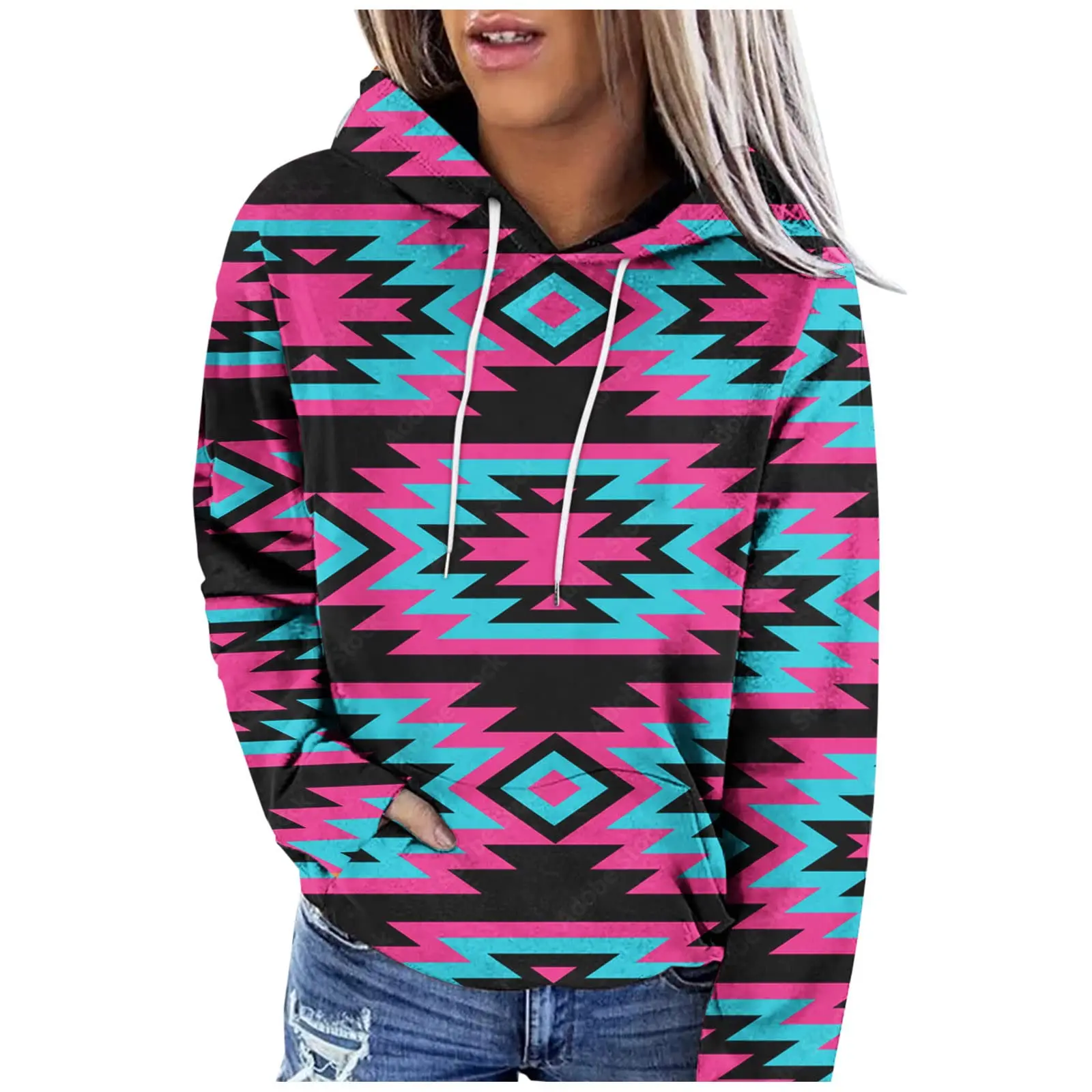 Aztec Western Hoodies Ethnic Style 3D Print Women Retro Streetwear Oversized Pullovers Hoodie Hooded Sweatshirts Woman Clothing