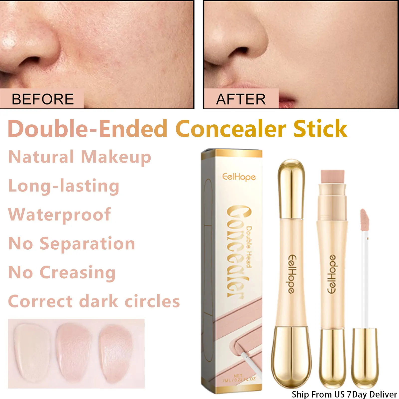 Double Head Concealer Stick Cover Acne Spot Highlighter Brightening Skin Waterproof No Separation No Creasing Natural Makeup