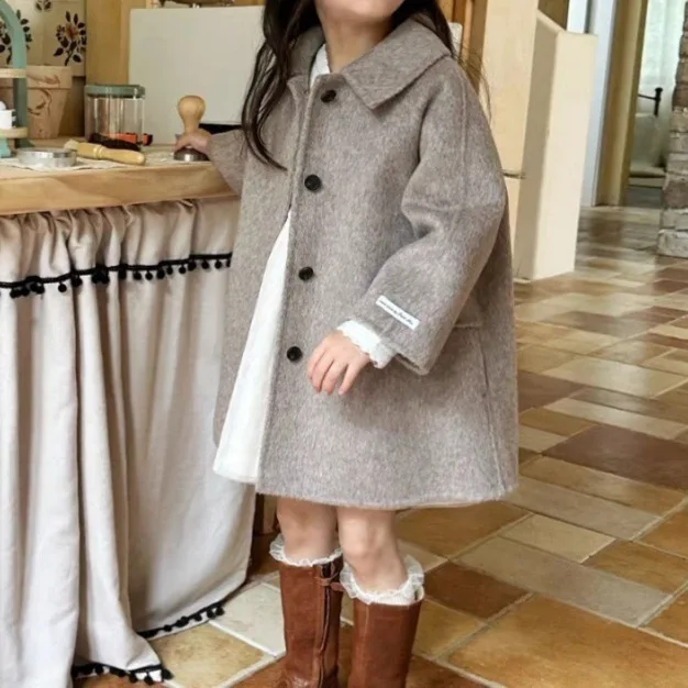

Children's Autumn Girls' 2025 New Reversible Tweed Coat Children's Autumn Woollen Jacket
