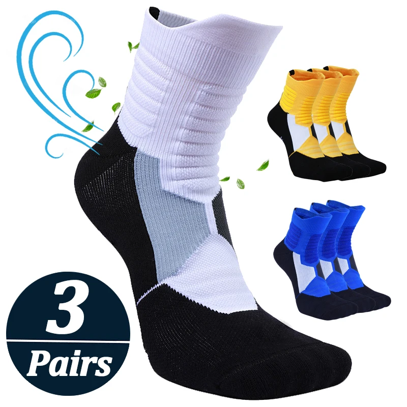 3 Pairs Professional Basketball Socks Sports Football Sock Outdoor Cycling Climbing Running Socks Breathable Deodorous Socks