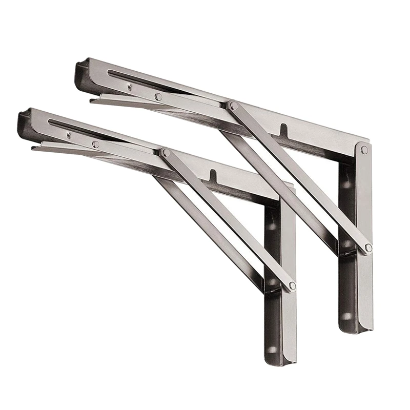 Top!-2 Pack 12 Inch Folding Shelf Brackets Heavy Duty Stainless Steel Collapsible Shelf Bracket For Table Work Bench, Space Savi