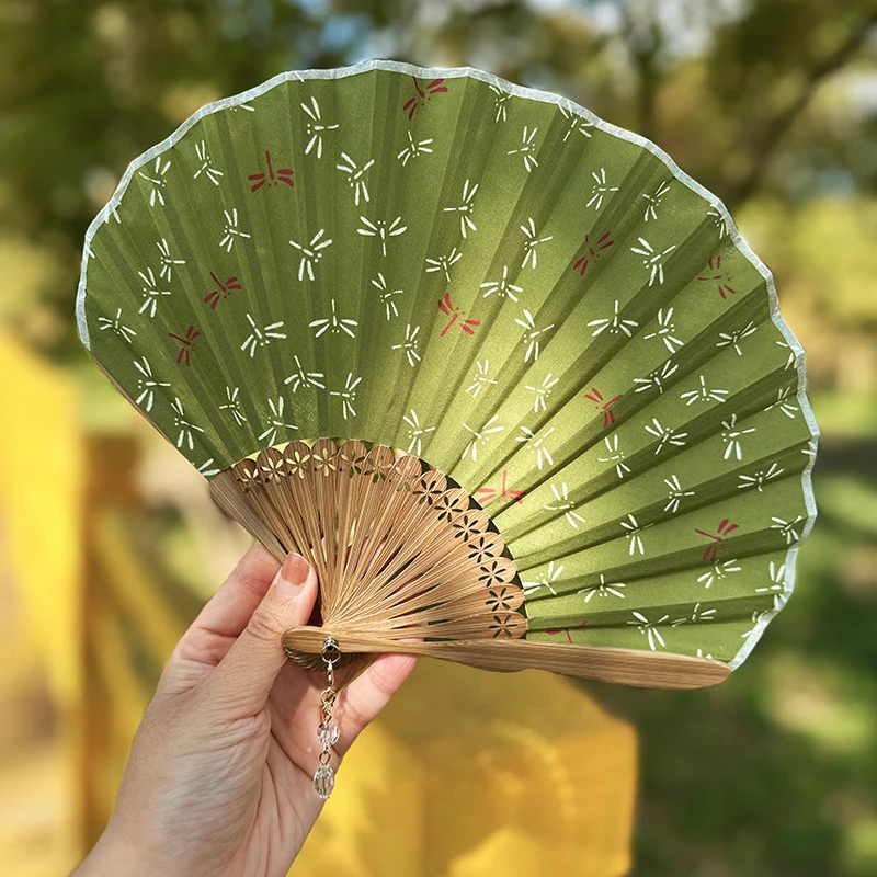 26x22cm Mini Shell Fan Cotton Linen Cloth Chinese Hanfu Folding Hand Fan Women's Wedding Home Decoration Crafts Fan Gift2025