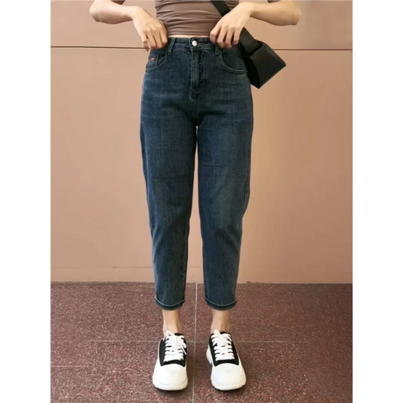 Pantalones vaqueros elásticos sueltos para mujer, pantalones de cintura alta para papá, pantalones Harem Sle con cubierta a la cadera, pantalones casuales de talla grande, colección de verano