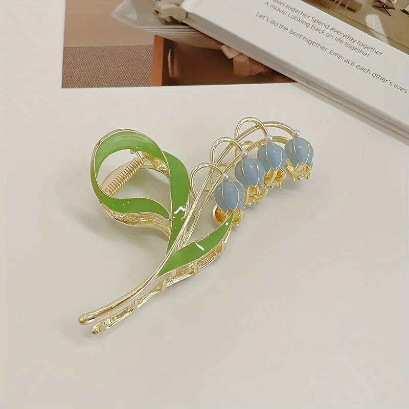 1PCS Bell Orchid Flowers Super Fairy Temperament Hair Accessories, Large Premium Feeling Scratch Clip, Autumn Hundred Shark Clip