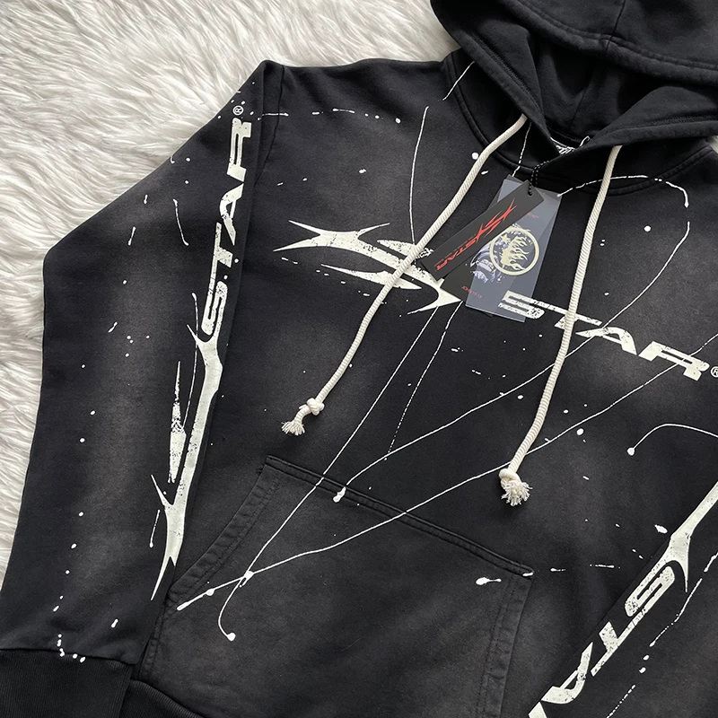 Hellstar Studios Classic Print Logo Hoodie Sweatshirt Street Style Retro Washed Straight Leg Fit Hooded Crew Neck Youth Fashion view 2