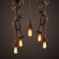 Retro Vintage Hemp Rope Pendant Light American Industrial Hanging Lamps Creative Loft Country Style Ceiling Lamps E27 Edison LED