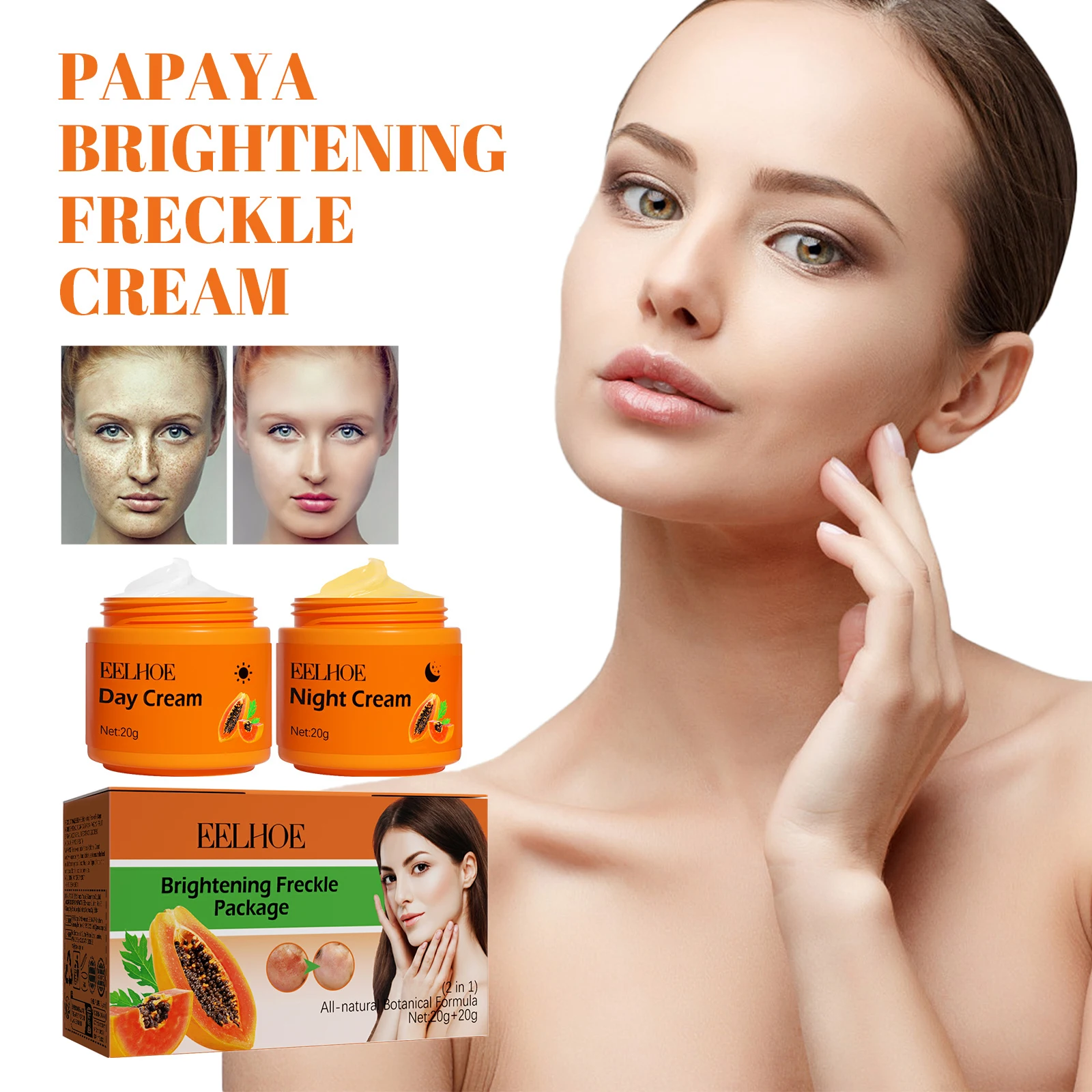 

EELHOE Papaya Крем с белыми веснушками, выцветает веснушки на лице, темные пятна, осветляющий и увлажняющий кожу