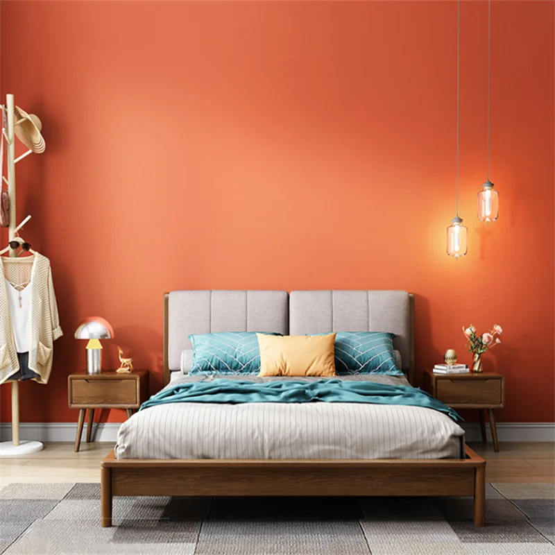 Simple Solid Orange Wallpaper Non Self adhesive Living Room Bedroom Background Wall Shop Decoration Orange Wallpaper Behang