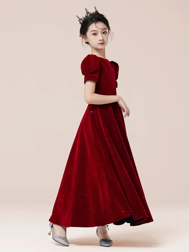 Princess Girls Red New Year Shining Dress Children New Year Birthday Gift Photography Wear Kid Evening Party Performance Costume