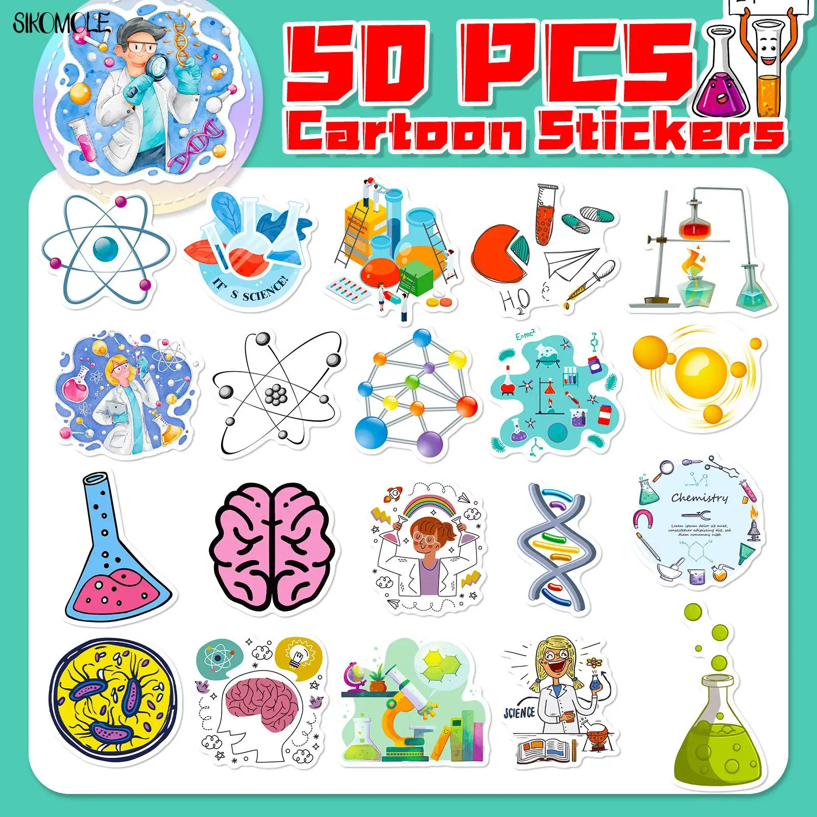 10/30/50PCS Science Physics Stickers Chemistry Laboratory Lab Kids DIY Luggage Suitcase Classic Toys Decal Graffiti Sticker Pack