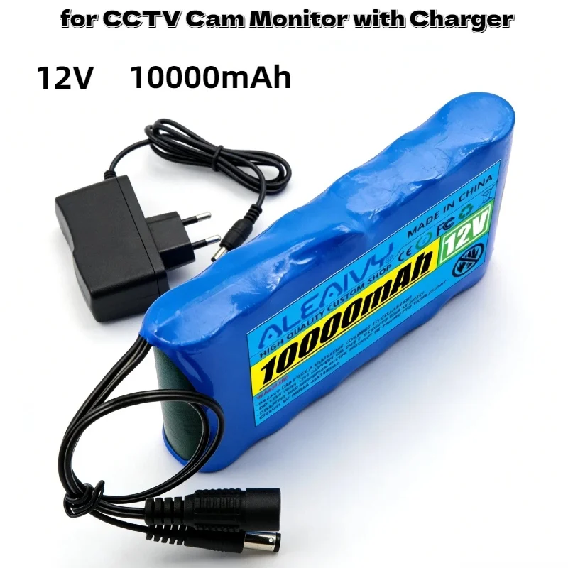 

High Capacity 12V 10000mAh Lithium Battery DC 12.6V Portable Rechargeable Battery Pack for CCTV Camera Monitor with Charger