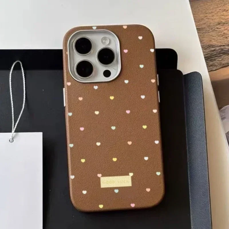 Cartoon Love Heart DIY 3D Doll Case Compatible for IPhone 13 14 16 12 11 15 Pro Max XR X 16 15 Plus XS Max Leather Texture Case