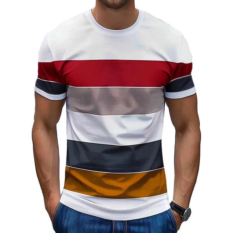 Mens Work Shirts Mens T-Shirts Tops Gifts Mens Womens Everyday Stripe Print Short Sleeve Crew Neck T-Shirt Tops Gym Tops