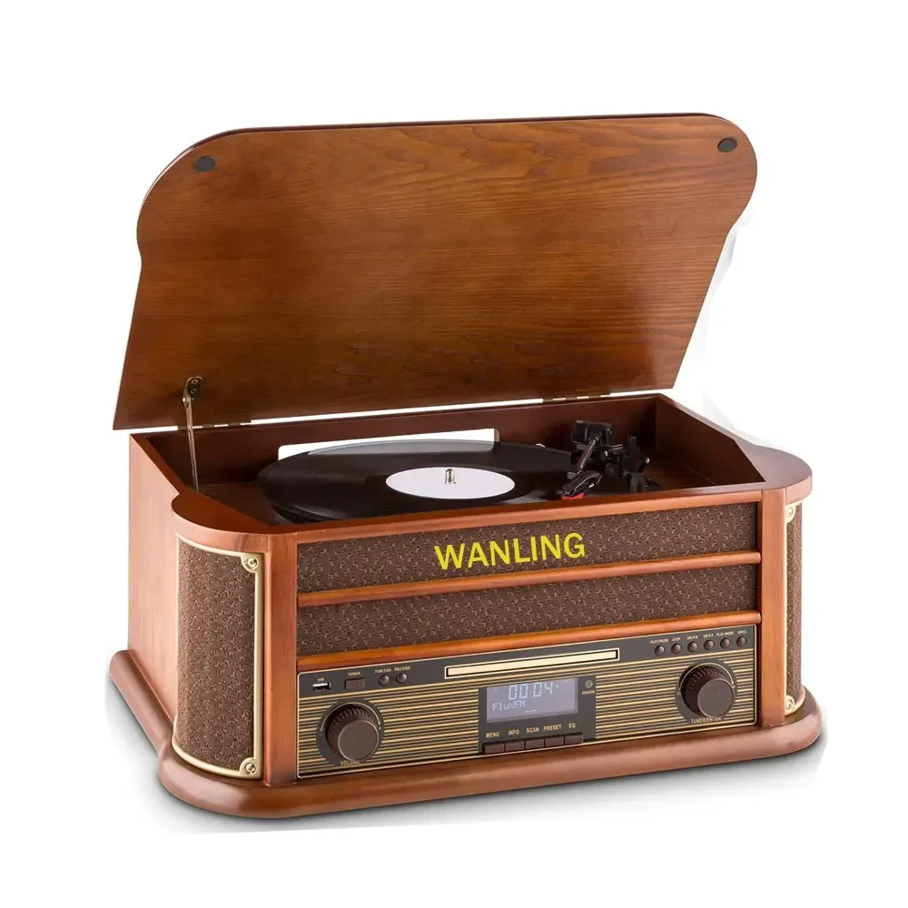 Vinyl Record Player Vintage Turn Bluetooth-compatible CD&Cassette Player Speaker AM/FM Radio USB Recorder