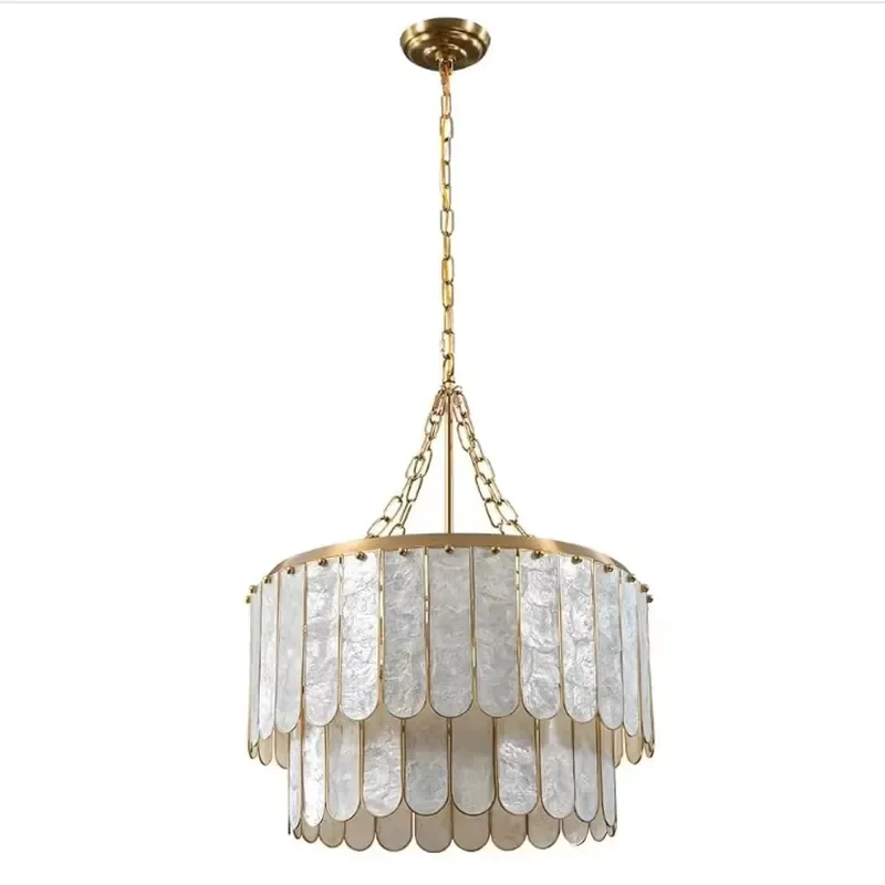 Faceted Gold Capiz Shell Chandelier for Dining Room Modern Pendant Lighting for Wedding Decorative Gold Pendant Light
