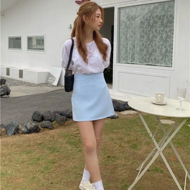 5 Colors A-line Mini Skirts Women Sweet Students Korean Style High Waist Summer Popular Pure Chic Vintage All-match Leisure Slim