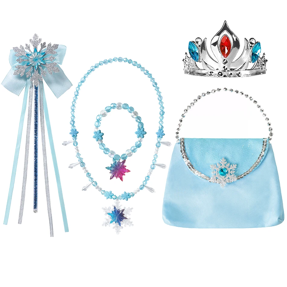 Princess Elsa Anna Accessories Gloves Wand Crown Jewelry Set Wig Braid For Snow White Princess Dress Clothes Cosplay Accessories