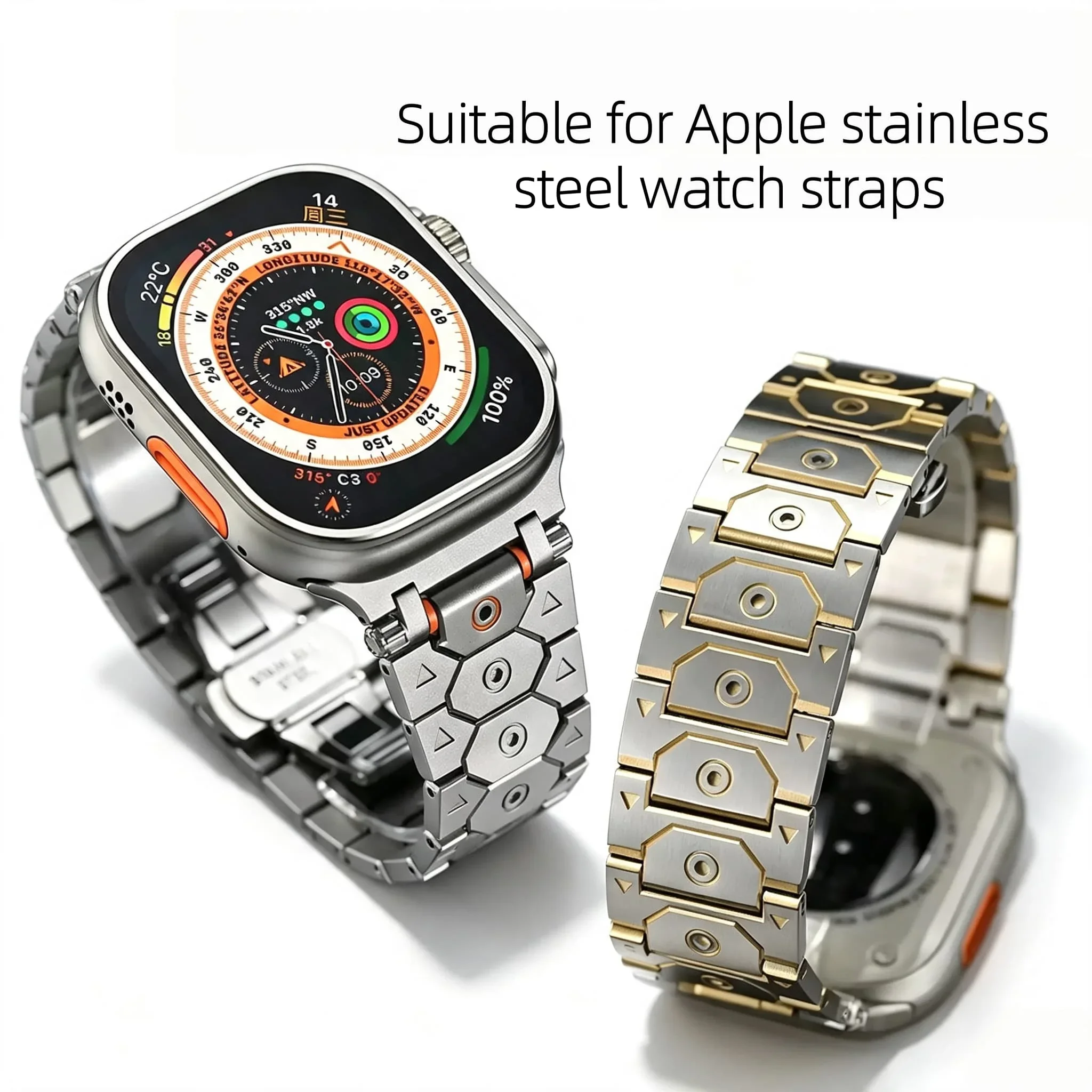 For Apple Watch Ultra 2 49mm Series 10 46mm 9 8 7 SE 45 44 42 41 40 38mm Titanium Color Stainless Steel Bracelet Strap