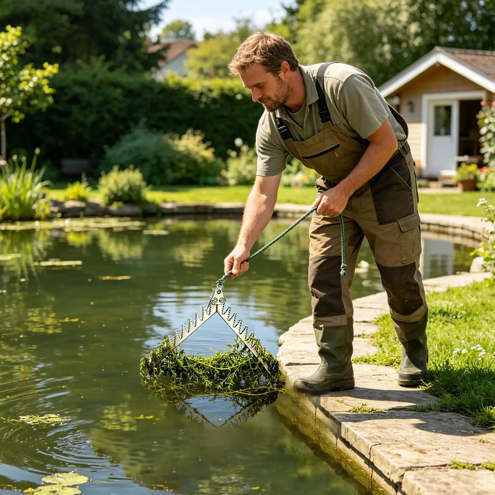 Pond Grass Cutter Foldable Serrated Grip Aquatic Plant Removal Tool With 65.6ft Rope Pond Grass Rake For Underwater Dock Canal