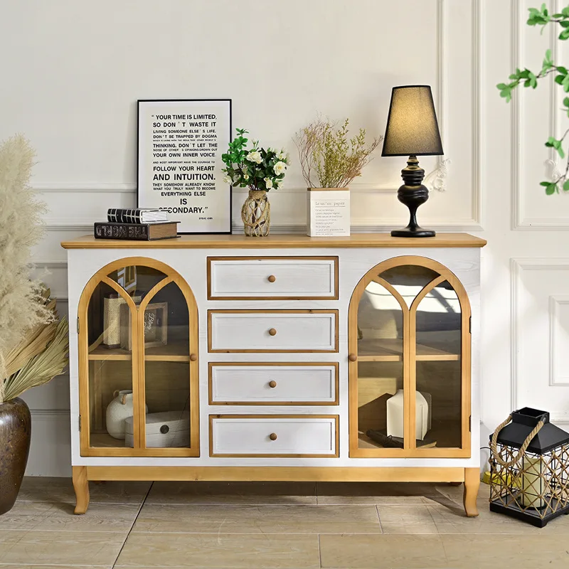 Retro living room entry white arched with drawers double open high-end cabinet door removable foot storage entrance cabinet