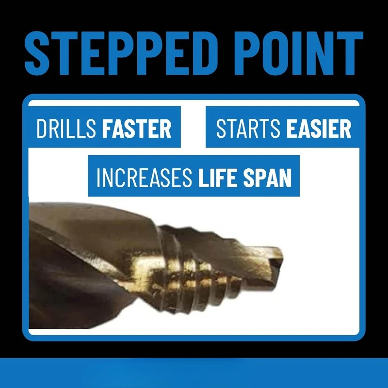 home. 29 Piece Cobalt Stepped Point Drill Bit Set in Round,Hard Metals, Sizes 1/16