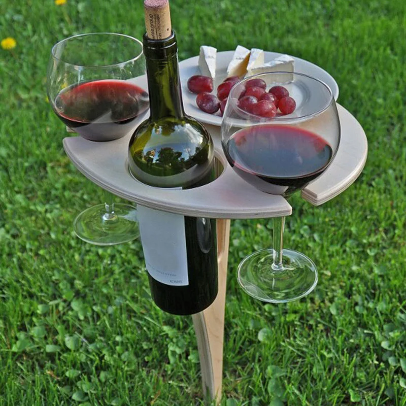 VIP - Outdoor portable picnic wine glass holder camping and dining detachable wooden frame mining folding table