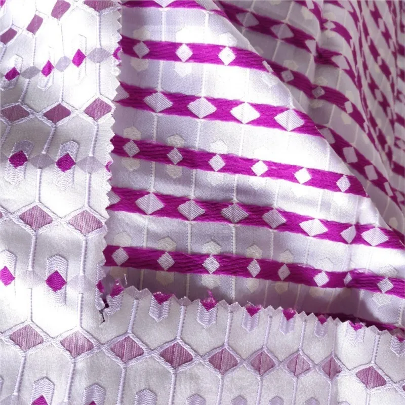 Rose-purple checkered geometric jacquard fabric with a three-dimensional for women's dress and suit sets